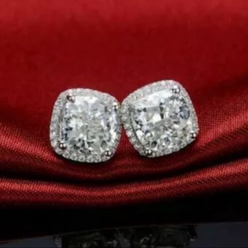 4.75 ct. t.w. Each Cushion Cut Halo Stud Earrings
